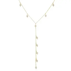 LOZRUNVE 925 Silver Pave Dangling Diamond Charms Gold Chain Necklace Lariat