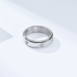 <b>Titanium</b> Steel Rotating <b>Ring</b> With Zircon Inlay Unisex Daily Jewelry Gold Black Rose Gold Silver Color Options - Product Image 3