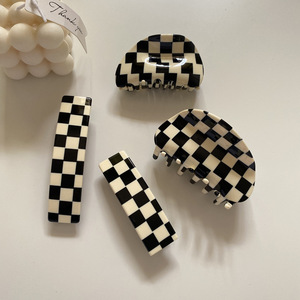 Ins màu đen và trắng checkerboard Memphis kẹp tóc tấm tóc Cá Mập Clip tóc Claw Clips đối với phụ nữ Box Set - Product Image 3