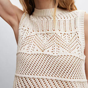 Oem & ODM tùy chỉnh phụ nữ giản dị của Crochet Áo len vest Tops Hollow Out Layering Đan Áo len vest - Product Image 4