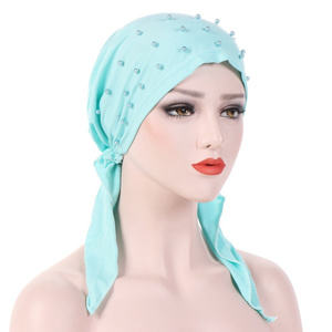 HZM-19200 Women Bead Elastic <strong>Chemo</strong> Head Scarf Turbans Night Sleep Hat <strong>Cap</strong> - Product Image 1