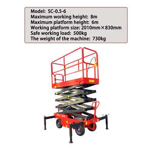 Mesa Elevadora de Tijera Manual de 6 Metros, Plataforma de Trabajo Aérea Móvil con Elevación Hidráulica - Product Image 2