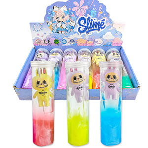 Vente en gros de <span class=keywords><strong>slime</strong></span> transparent en cristal de couleur galaxie mélangée, en bouteille longue et moyenne, avec poupée en plastique - Product Image 3