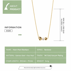 Heart and Imitation Pearl Necklace Stainless Steel 14K <b>Gold</b> Vacuum Plated, <b>Gold</b> or Silver Color - Product Image 3