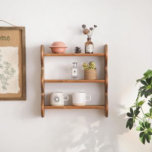 100% Solid Wood Eco-Friendly 3-Tier Vintage Multifunction Floating Wall-Mounted Kitchen <b>Dish</b> <b>Rack</b> Storage Spice - Product Image 4