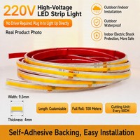 Bande lumineuse COB 220V sans driver, auto-adhésive, pour éclairage d'ambiance extérieur et intérieur