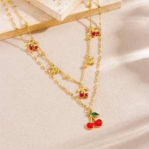 Cherry Fruit Pendant <b>Set</b> Stainless Steel Gold Plated Necklace <b>Bracelet</b> Women's Fashion Jewelry Party Gift - Product Image 2
