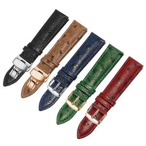 Bracelet de montre en cuir véritable motif autruche OEM personnalisé avec fermoir déployant papillon et boucle ardillon, 18mm 20mm 22mm 2 - Product Image 1