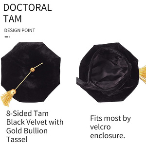 European And American Style <b>Doctoral</b> Gown <b>Set</b> Black Red Velvet Unisex Academic Graduation Robe With Cap For College Students - Product Image 4