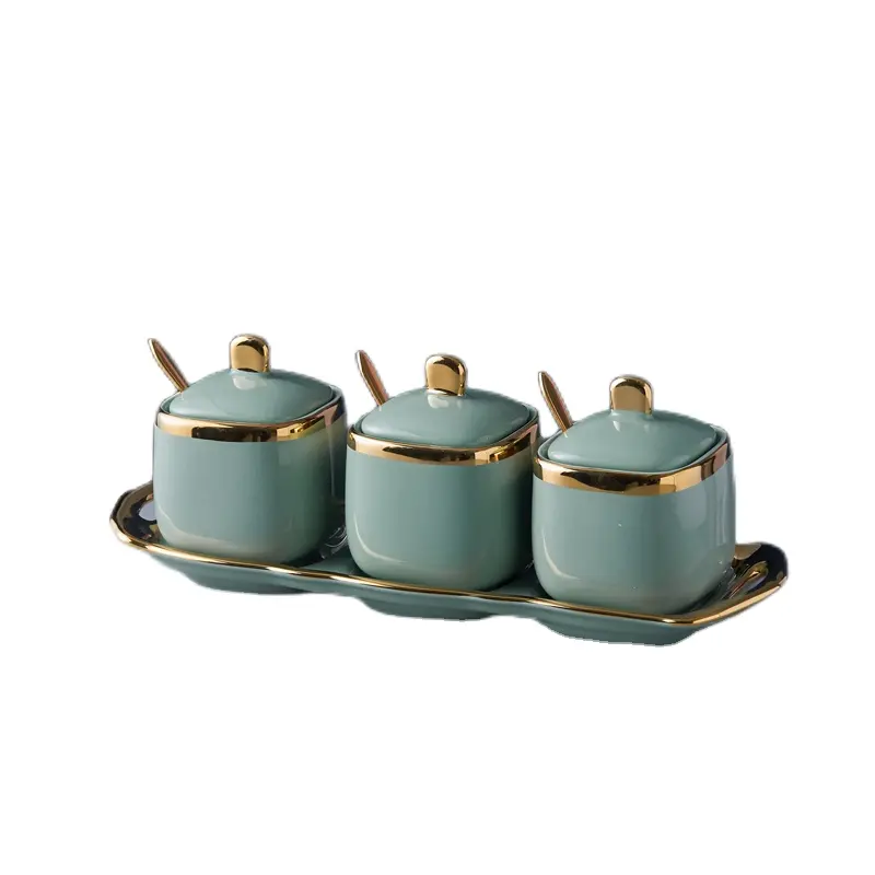 Botes de cocina de cerámica de lujo Tarro de especias cuadrado para condimento de azúcar de té de café con logotipo personalizado