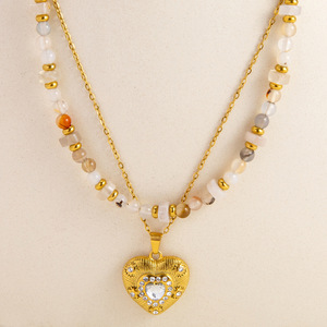 Collar de piedra natural con forma de corazón, colgante con engaste de oro de 18 quilates para mujer, joyería para fiestas - Product Image 2