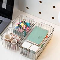 Boîtes de rangement en plastique transparentes à rayures verticales, moulées par injection, de plusieurs tailles, combinables librement, empilables, faciles à nettoyer, pour bureau