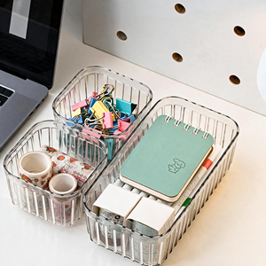 Boîtes <span class=keywords><strong>de</strong></span> rangement en plastique transparentes à rayures verticales, moulées par injection, <span class=keywords><strong>de</strong></span> plusieurs tailles, combinables librement, empilables, faciles à nettoyer, pour bureau - Product Image 1