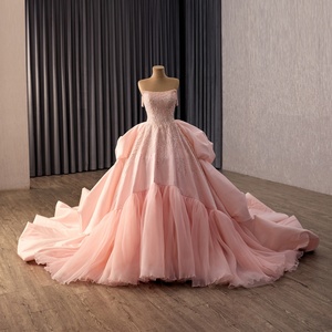 241146 Beautiful Pink Lace <b>Sequined</b> Tassel Ball Gown Ruffle Vintage Natural Waistline Chapel Train Floor-Length Party Evening - Product Image 2