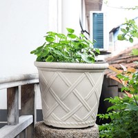 Pot Bunga Resin Plastik Imitasi Batu Motif Romawi Vintage Grosir Gaya Eropa Seri Queen untuk Meja dan Lantai