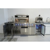 Conjunto de Muebles de Cocina para Exteriores de Acero Inoxidable 304 con Refrigerador de Doble Puerta y Fregadero para Parrillas de Barbacoa