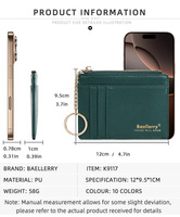 Dompet Kartu Minimalis Tipis Baellerry untuk Wanita, Dompet Koin Trendy dengan Kantong Resleting dan Gantungan Kunci
