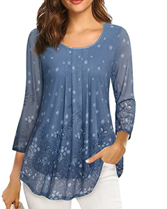 Camicetta a tunica da <span class=keywords><strong>donna</strong></span> matura con stampa floreale camicia a maniche lunghe con motivo a girocollo plissettato in Chiffon per <span class=keywords><strong>donna</strong></span> elegante - Product Image 5