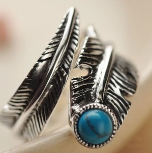 Adjustable Opening Type Vintage <strong>Feather</strong> Natural Stone <strong>Ring</strong> Designs for Men 925 <strong>Silver</strong> - Product Image 3