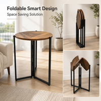 Table d'appoint ronde pliable peu encombrante, table d'appoint industrielle, petite table basse en bois, table de canapé portable avec pieds en métal pour appartement