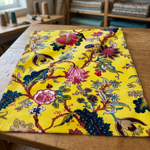 Tissu en velours de coton imprimé à la main, motif floral jaune soleil, tissu de luxe en velours de coton imprimé pour ameublement - Product Image 2