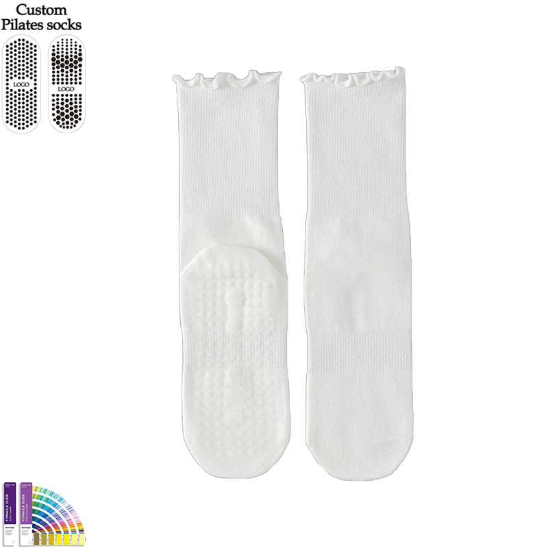 Custom Pleated Logo Pilates Non-Slip Yoga Dress Breathable Knitted Compression Crew Spring Bows Anti-Slip Body/Cuff/Bottom for