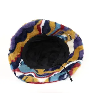 Atacado Personalizado Inverno Fofo Faux <span class=keywords><strong>Fur</strong></span> Balde Chapéus das Mulheres Soft Velvet Impresso Sun Cap Casual Outdoor Calor Furry Plush - Product Image 3