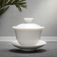 Große Keramik Tasse Tee schale Benutzer definiertes Logo Weißes Porzellan Hammel Fett Jade bedeckt Modernes chinesisches Kaffee & Tee Set Gaiwan
