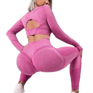 Combinaison de yoga à manches longues avec logo personnalisé GC Leggings Push Up à taille haute pour l'entraînement des femmes Ensembles de fitness sexy et creux pour femmes YG120 - Product Image 1