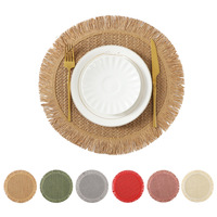 Sous-plat en lin à pompons, style zen asiatique, écologique, antidérapant, isolant thermique, pour assiette de dîner, décoration de table pour restaurant