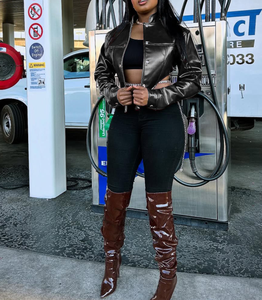 خريف جديد كلاسيكي سترة سوداء كل مباراة عارضة عالية الشارع بارد المرأة واحدة الصدر بو الجلود سترة قصيرة معطف - Product Image 4