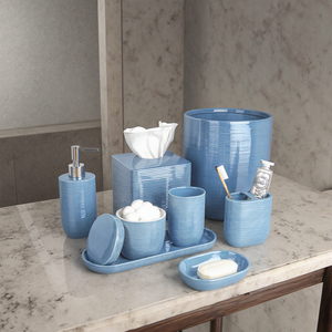 Modern Blue Porcelain Toilet Decoration Eight-piece <strong>Bathroom</strong> Accessories Set Eco-Friendly Ceramic Soap Dispenser Luxury Wesmo - Product Image 2