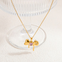 Collar de Acero Inoxidable Chapado en Oro de 18K Resistente al Agua SUMMLY, con Colgante de Corazón Rosa con Circonitas, Joyería Delicada para Mujer, Regalo para Uso Diario o Citas