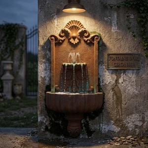 Fontaine murale extérieure vintage, style rustique en terre cuite, décoration murale de jardin, élément aquatique suspendu - Product Image 3