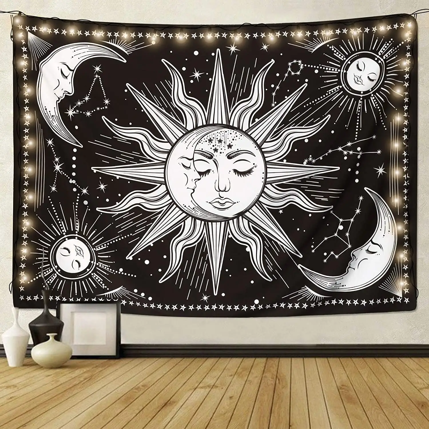 Tapestry White Sun And Moon Tapestry Black And White Tapestries Sun With Star Wall Art Home Decoration Tapisserie Murale Tapiz Pared Tapestry