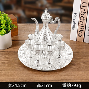 Ensemble de vin rose de style palais européen en gros du fabricant, carafe à vin et verres en métal gravé, ensemble de vin vintage pour la maison - Product Image 6