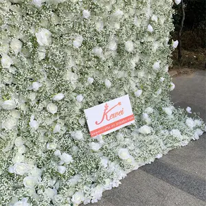 A-472 Wedding Babies Breath Floral Wall Gypsophila Wall 3D Backdrop Baby Breath Rose Roll Up Flower Wall