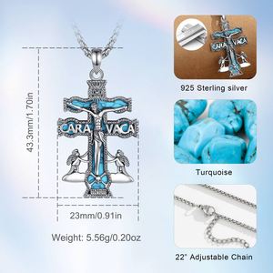 Merryshine Collier <span class=keywords><strong>Croix</strong></span> Crucifix en Argent Sterling 925 Personnalisé, Style Antique, avec Pendentif Religieux Chrétien Jésus <span class=keywords><strong>Inri</strong></span> et Turquoise - Product Image 2