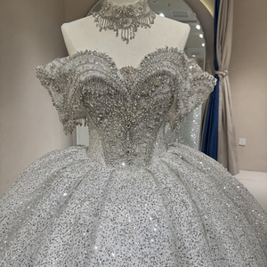Vestido de Novia Moderno con Cuello Barco, Manga Regular, Corte Sirena, Largo hasta el Suelo, con Cuentas y Lentejuelas, Elegante para Boda, Modelo DW0182 - Product Image 1
