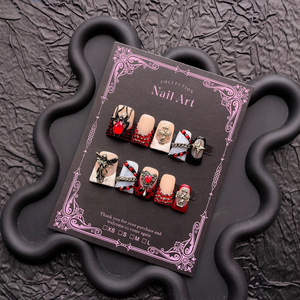 Ongles de luxe faits main, pré-conçus, en forme de bec de canard, motif araignée écarlate, style européen et américain, pour la vente chaude, 20mm, rouge - Product Image 1