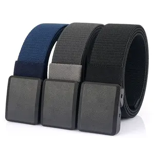 One Size Fit All Plastic Buckle Men Waist Stretch Canvas Fabric Tactical Elastic Belt for Metal Allergy Free