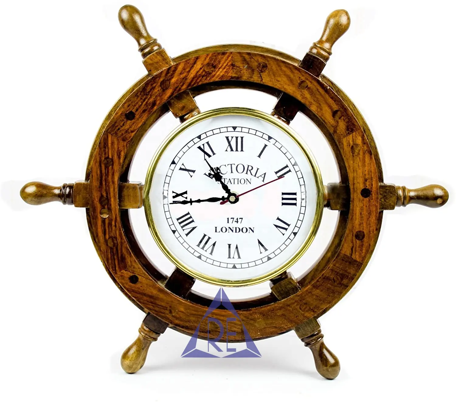 Wooden Wheel Clock Vintage Hand Crafted Marine Wall Decor Ship Wheel Quartz Analog Living Room Bamboo & Wooden Antique Style