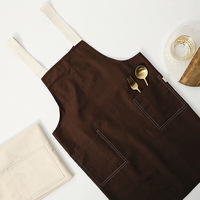 Celemek Katun 100% Gaya Korea Jepang, dengan Saku, Celemek Dapur Warna Murni
