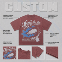 Camiseta de manga corta de algodón grueso de 300 g, estilo americano, de marca de moda, con estampado vintage rock, estilo urbano, corte holgado.
