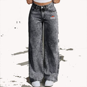 <span class=keywords><strong>Jean</strong></span> large gris en denim respirant et très extensible pour <span class=keywords><strong>femme</strong></span>, <span class=keywords><strong>taille</strong></span> <span class=keywords><strong>haute</strong></span>, grande <span class=keywords><strong>taille</strong></span>, motif uni, décontracté, lavable - Product Image 2