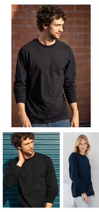 Camisetas de Manga Larga para Hombre, 100% Algodón, 205g, Color Negro Sólido, Anti-Pilling, Anti-Arrugas, Secado Rápido, Cuello Redondo, Venta al Por Mayor - Product Image 4