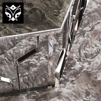 Mobilier de salon design moderne en acier inoxydable avec plateau en verre, table basse centrale de luxe avec miroir, argent