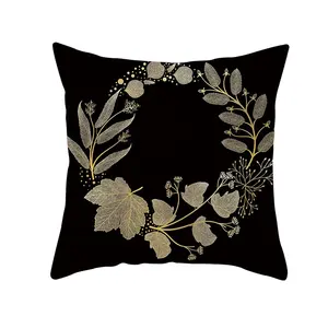 Ins AMZ Hot Black Gold 45*45 Cushion Cover Striped Butterfly Leaves Throw Pillow Cover Sofa Bed Car Peach Skin Pillow Cover