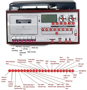 Tourne-disque rétro tout-en-un avec lecteur CD, lecteur cassette, radio FM/AM, Bluetooth, USB, SD, AUX, haut-parleur intégré, audio domestique - Product Image 2
