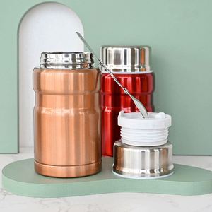 500ml <b>Double</b> <b>Wall</b> Stainless Steel Food Warmer Food Jar Insulated Vacuum Vaccum Food Flask Lunch <b>Box</b> with Spoon Ripple Paper Cup - Product Image 2